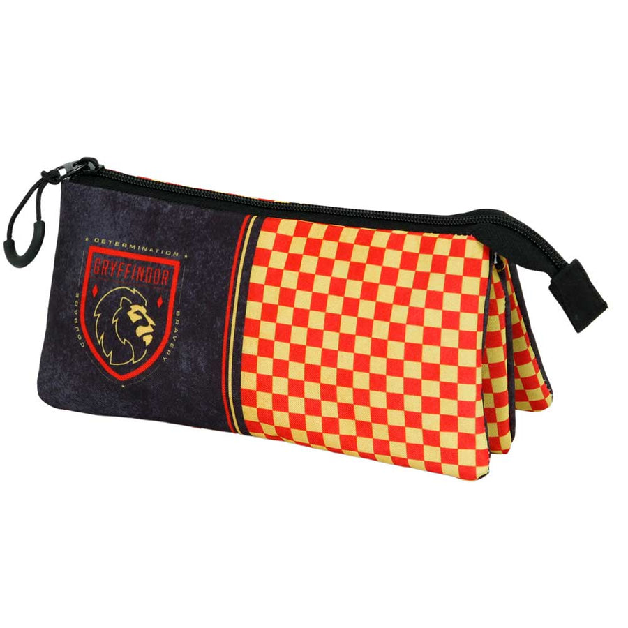 HARRY POTTER Gryffindor- Estuche Escolar Triple Portatodo con 2 Cremalleras. Negro