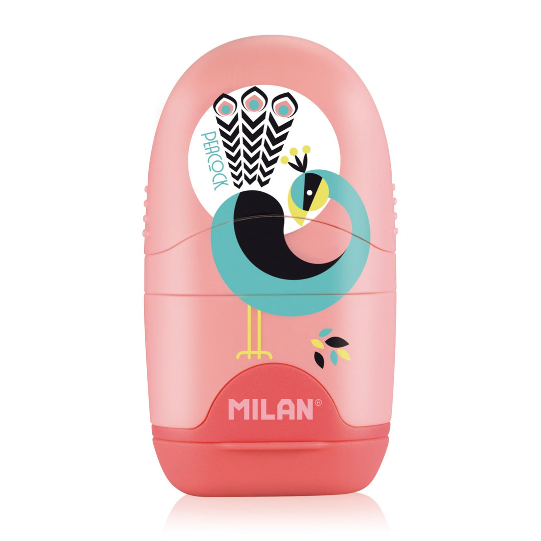 MILAN COMPACT PEACOCK - Afilaborra Compact. Combinación de Goma y Sacapuntas. Rosa-Amarillo