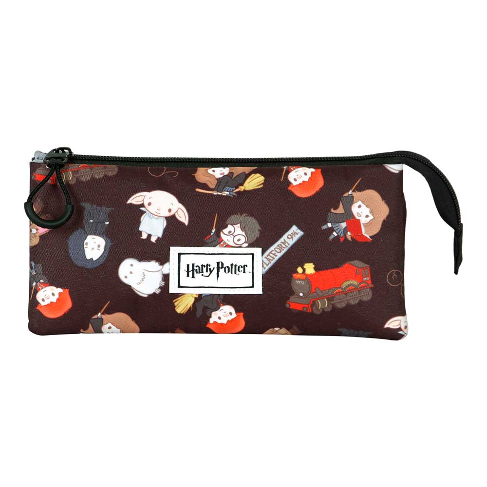 HARRY POTTER Cute - Estuche Escolar Triple Portatodo con 2 Cremalleras. Marrón