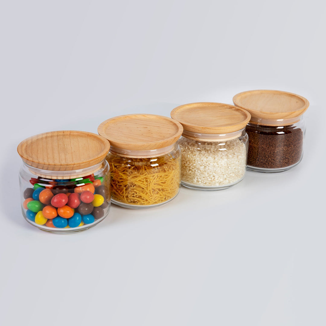 Luminarc Pure Jar - Juego de 2 Botes Redondos de 1L en Vidrio con Tapa de Madera