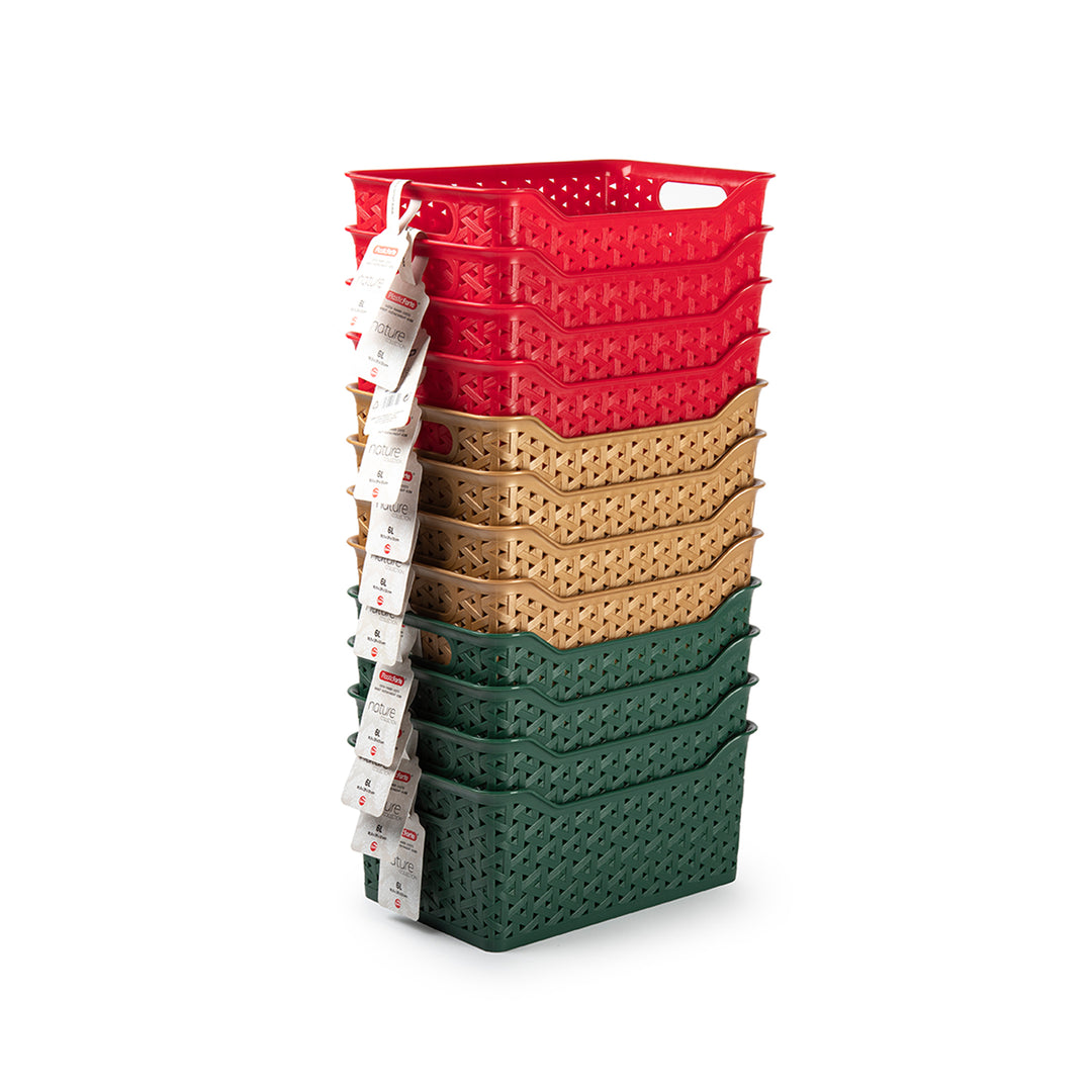 Plastic Forte Nature - Cesta Ordenación Rectangular 6L Ideal Navidad. Verde