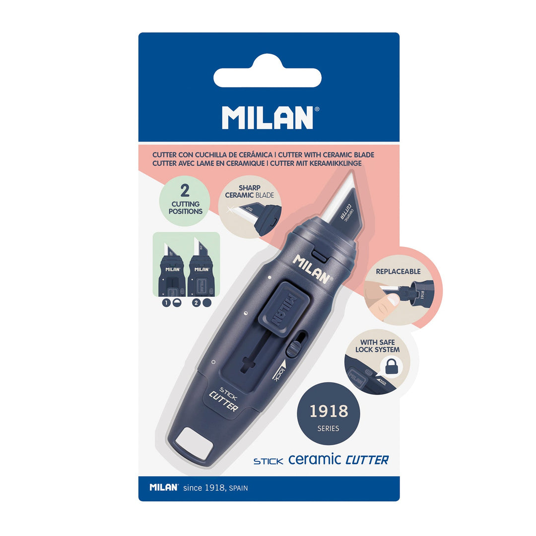 MILAN 6010108B - Cutter Pequeño Hoja Cerámica, Edición STICK serie 1918, Azul Marino