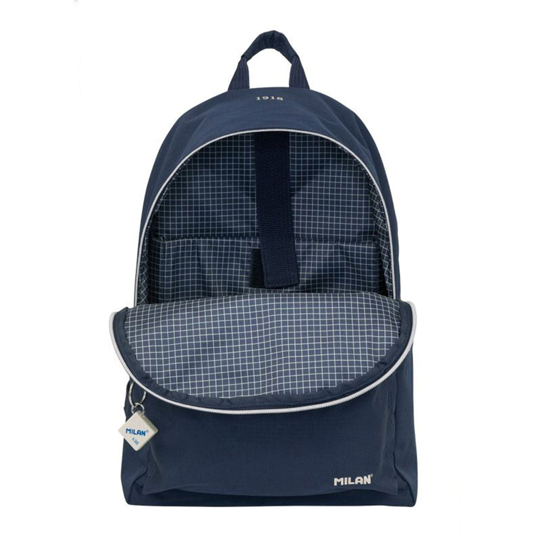 MILAN 1918 -  Pack Escolar con Mochila Urbana Clásica y Estuche 2 Cremalleras. Azul