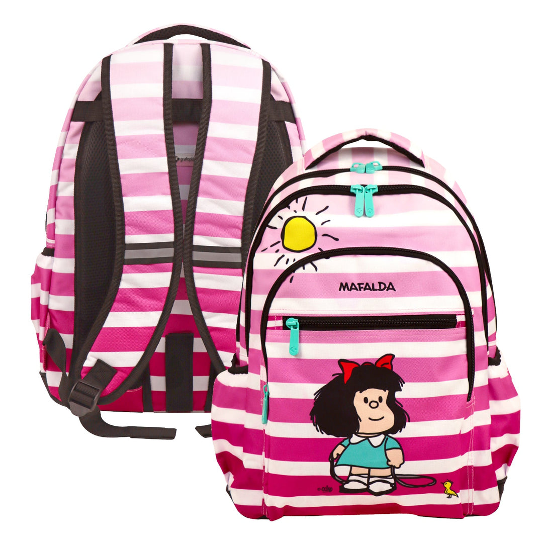 Grafoplás - Mochila Escolar 3 Cremalleras con Divisor para Portátil. Adaptable Carrito. Mafalda Morning