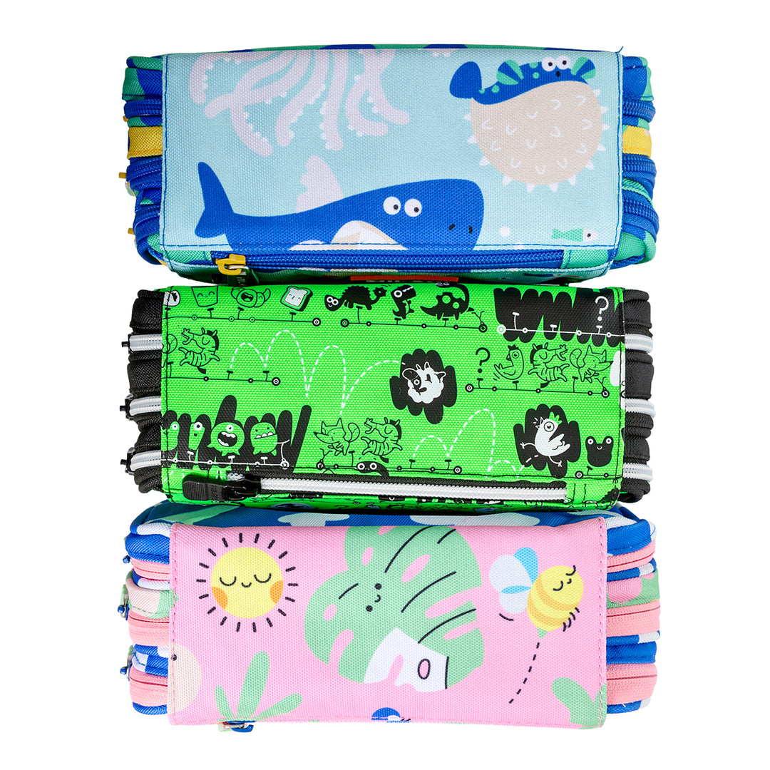 Milan Tandem - Estuche Portatodo Triple con Cuatro Cremalleras para Material Escolar