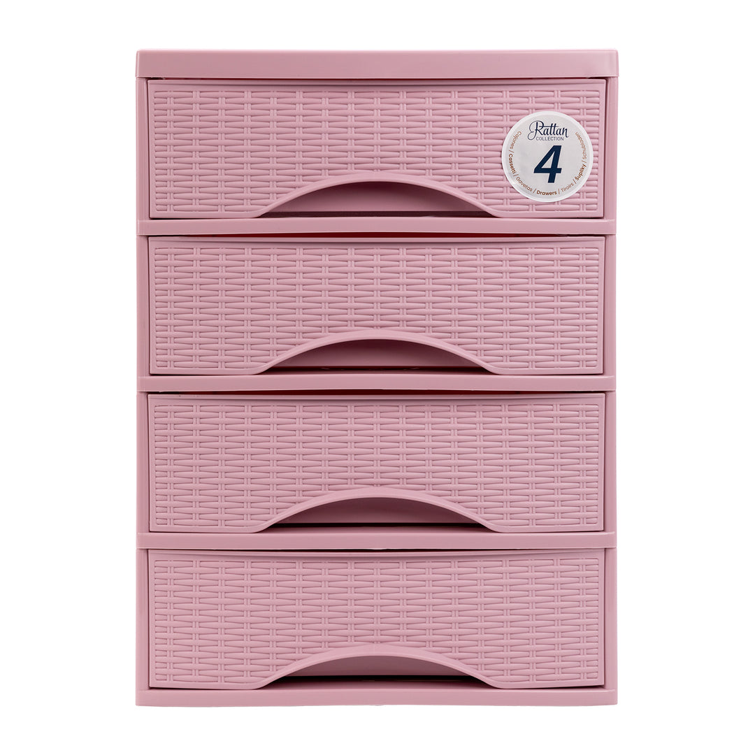 Plastic Forte Rattan - Cajonera de Sobremesa 4 Cajones en Plástico. Rosa