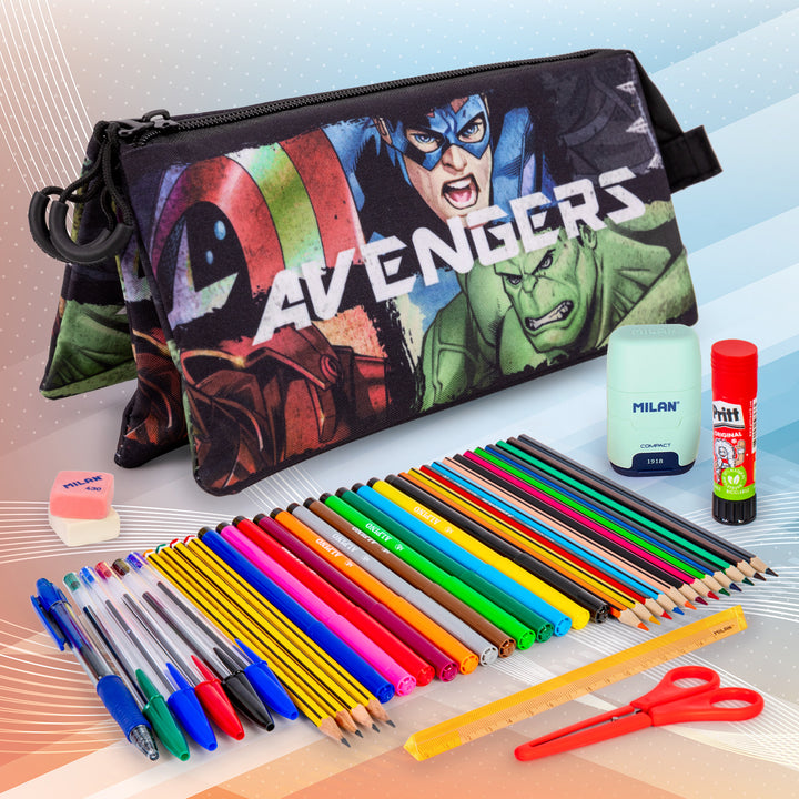 MARVEL Los Vengadores - Estuche Escolar Triple Portatodo con 2 Cremalleras. Superpowers