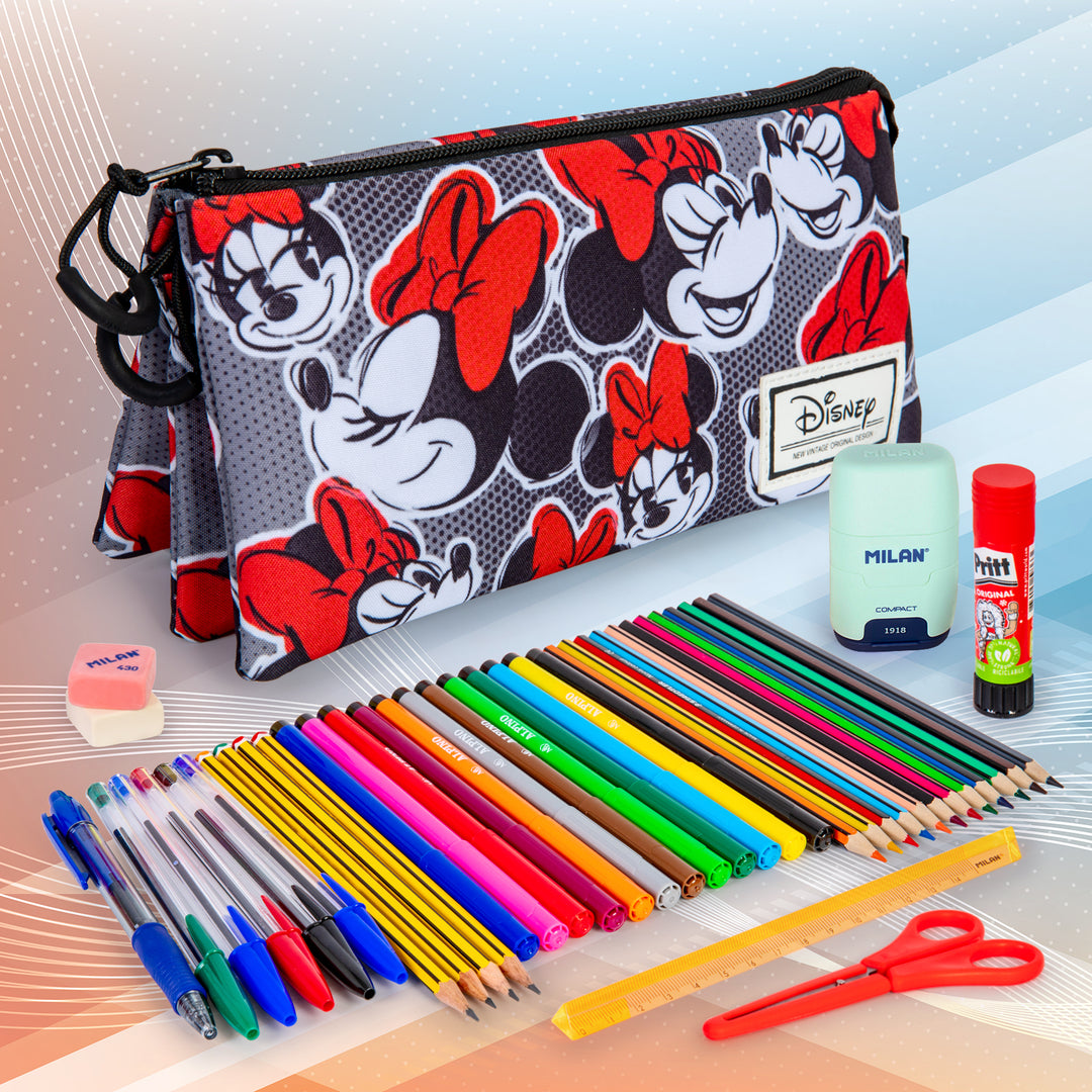 ColePack Minnie - Estuche Triple de 2 Cremalleras con Material Escolar. Lashes