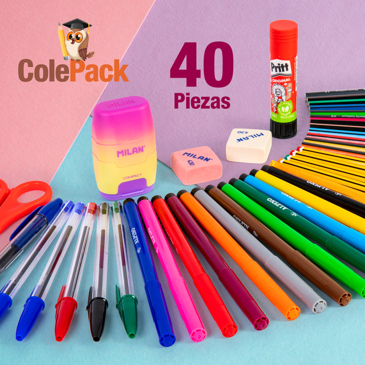 ColePack BitsBobs - Estuche Escolar Cuádruple de 4 Cremalleras y Material Incluido. Turquesa