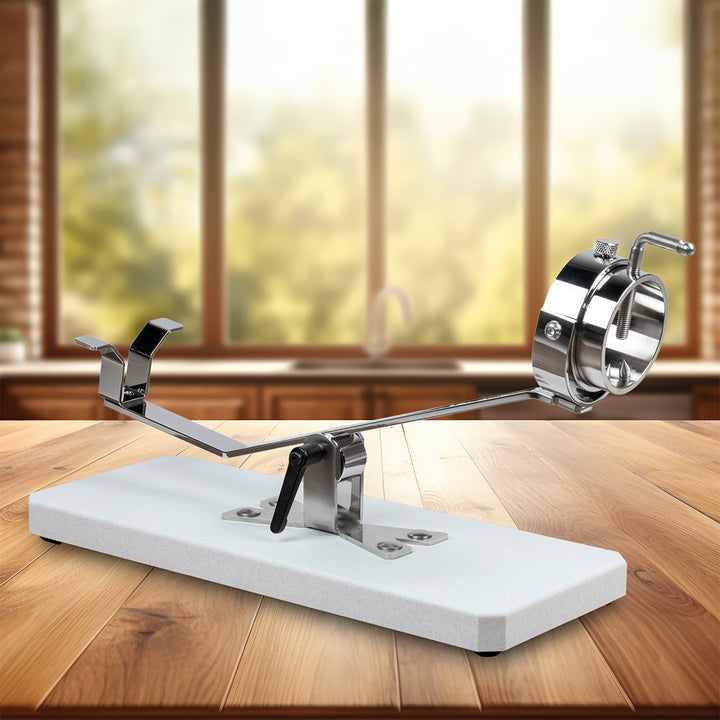 BELLO Teide - Soporte Jamonero Basculante en Fibra Negra y Acero Inoxidable con Cubrejamón