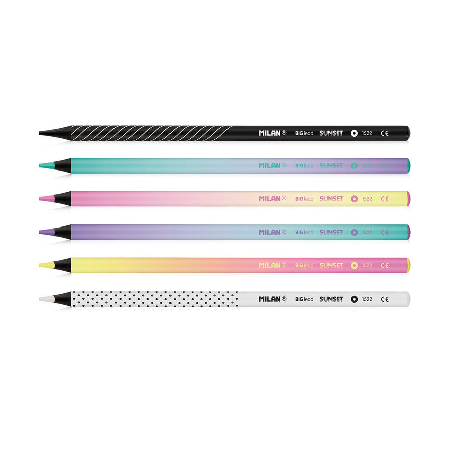 MILAN Sunset - Caja de 6 Lápices de Colores Redondos con Mina Gruesa. Madera Sostenible