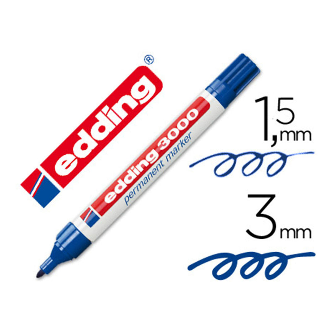 Edding 3000 - Rotulador Marcador Permanente Punta Redonda 1.5-3 mm. Azul
