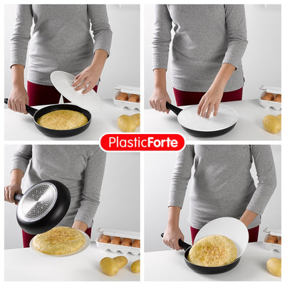 Plastic Forte - Juego de 2 Tapas Gira Tortillas en Plástico con Agarre Central. Blanco
