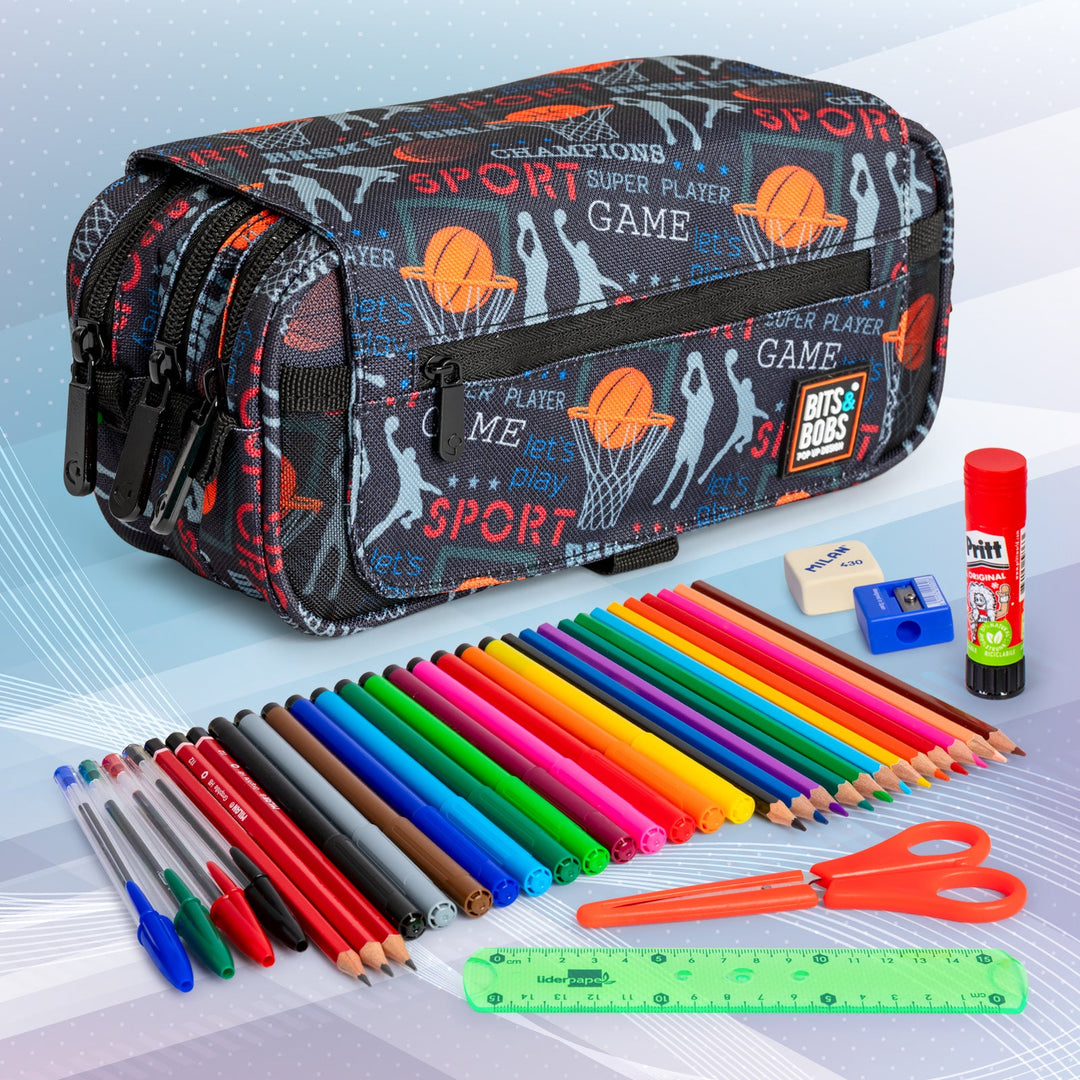 Grafoplás Design - Estuche Portatodo Triple con Solapa para Material Escolar. Basket