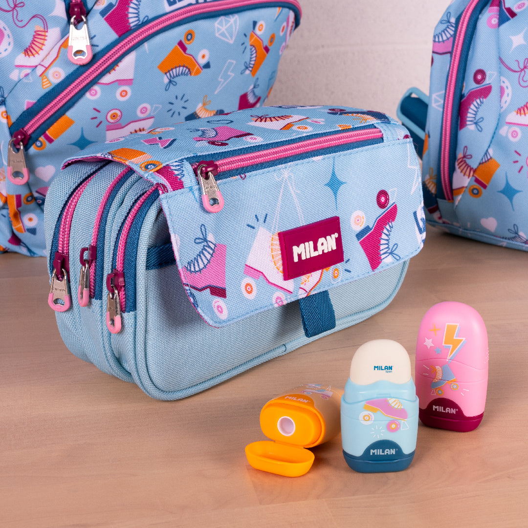 ColePack PRO Milan - Estuche Triple de 3 Cremalleras y Material Escolar Incluido. Roller