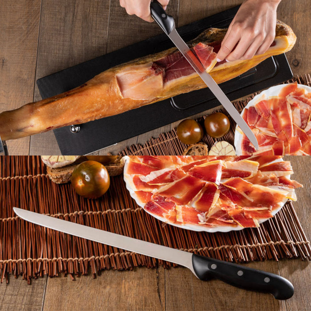 ARCOS Maitre - Set Jamonero Profesional en Acero Inoxidable NITRUM y Chaira de 23 cm