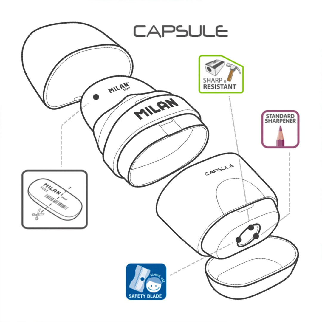 MILAN COMPACT PEACOCK - Afilaborra Compact. Combinación de Goma y Sacapuntas. Azul-Amarillo