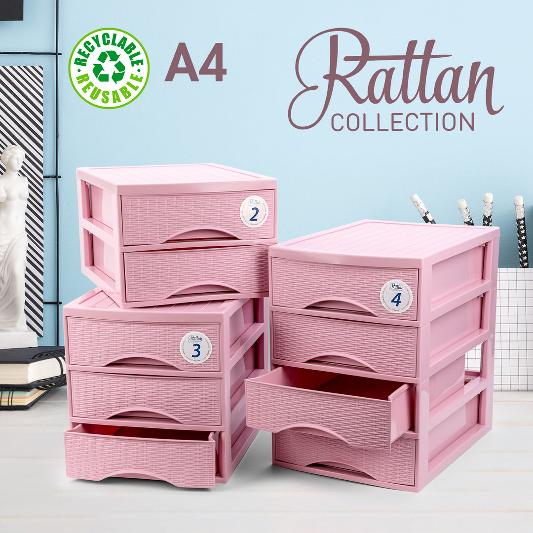 Plastic Forte Rattan - Cajonera de Sobremesa 4 Cajones en Plástico. Rosa