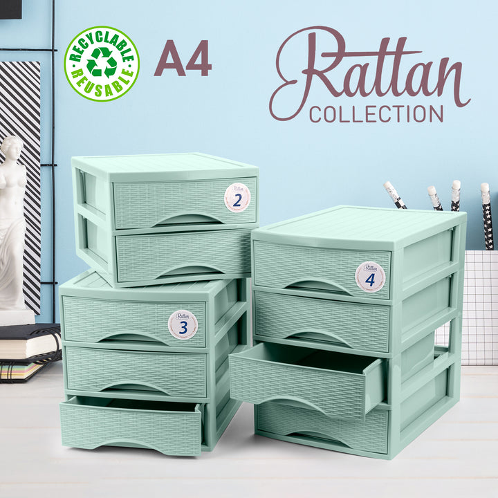 Plastic Forte Rattan - Cajonera de Sobremesa 4 Cajones en Plástico. Verde