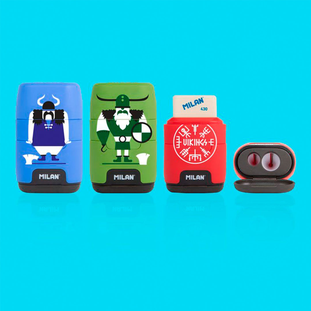 MILAN Vikings - Afilaborra Compact. Combinación de Goma y Sacapuntas Doble Azul