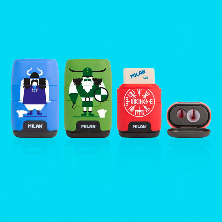 MILAN Vikings - Afilaborra Compact. Combinación de Goma y Sacapuntas Doble Azul