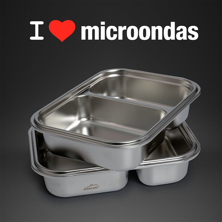 Lacor EcoInox - Recipiente Rectangular en Acero Inoxidable Apto Microondas