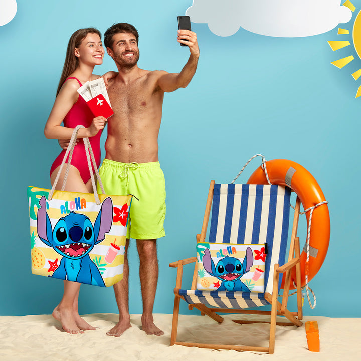 KARACTERMANIA - Bolsa de Playa Soleil con Neceser de Regalo. Lilo y Stitch Sun
