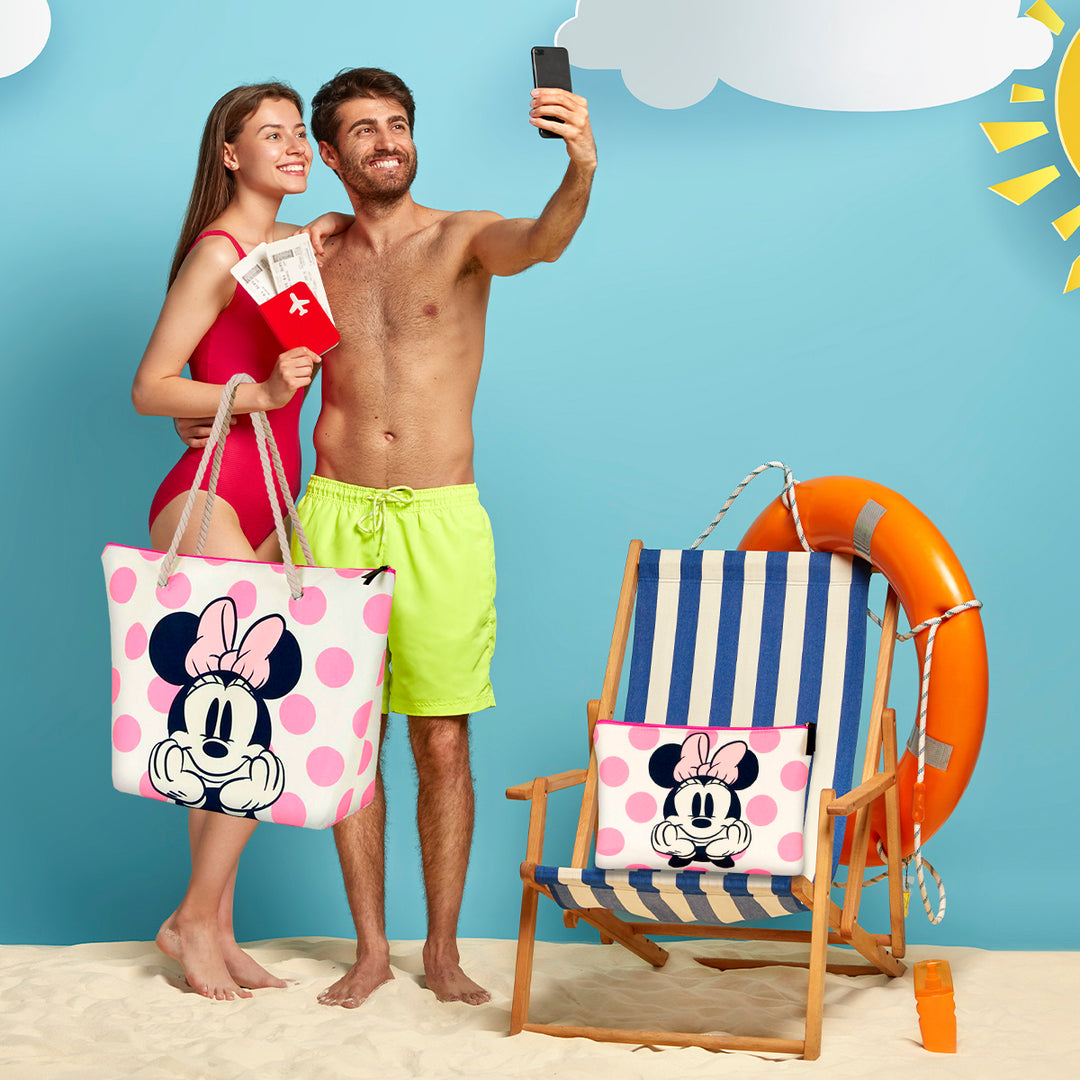 KARACTERMANIA - Bolsa de Playa Soleil con Neceser de Regalo. Minnie Mouse Dots