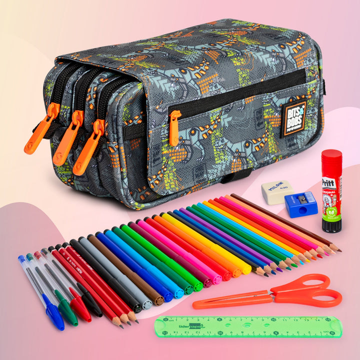 ColePack EcoDes - Estuche Triple de 3 Cremalleras con Material Escolar Incluido. Rex