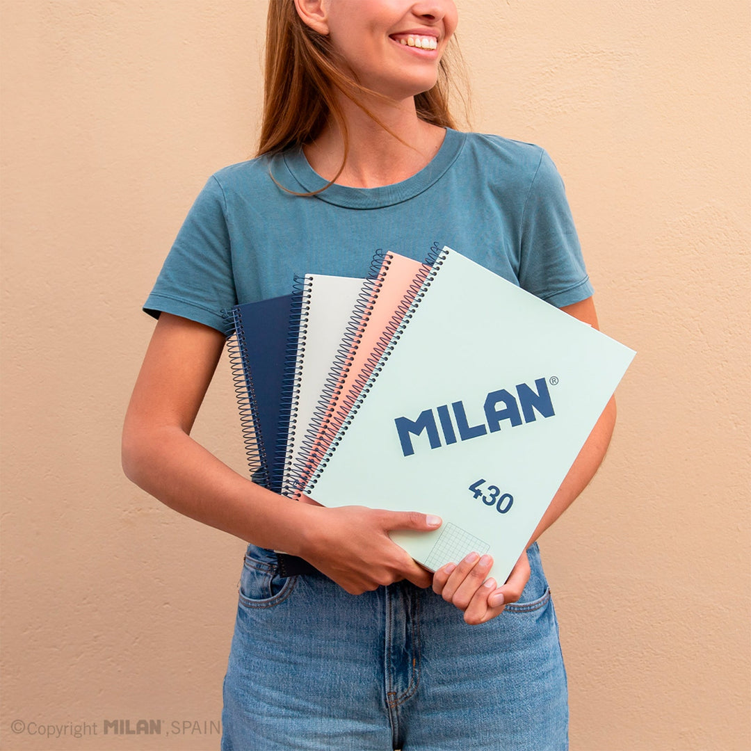 MILAN 430 - Cuaderno A4 Espiral y Tapa Dura. Papel Cuadriculado 120 Hojas 95gr Azul