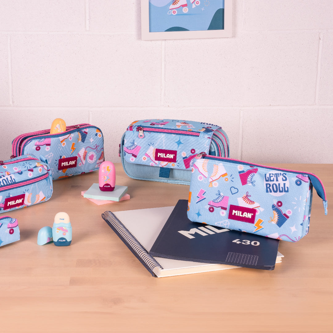 ColePack ECO Milan - Estuche Triple de 3 Cremalleras y Material Escolar Incluido. Roller