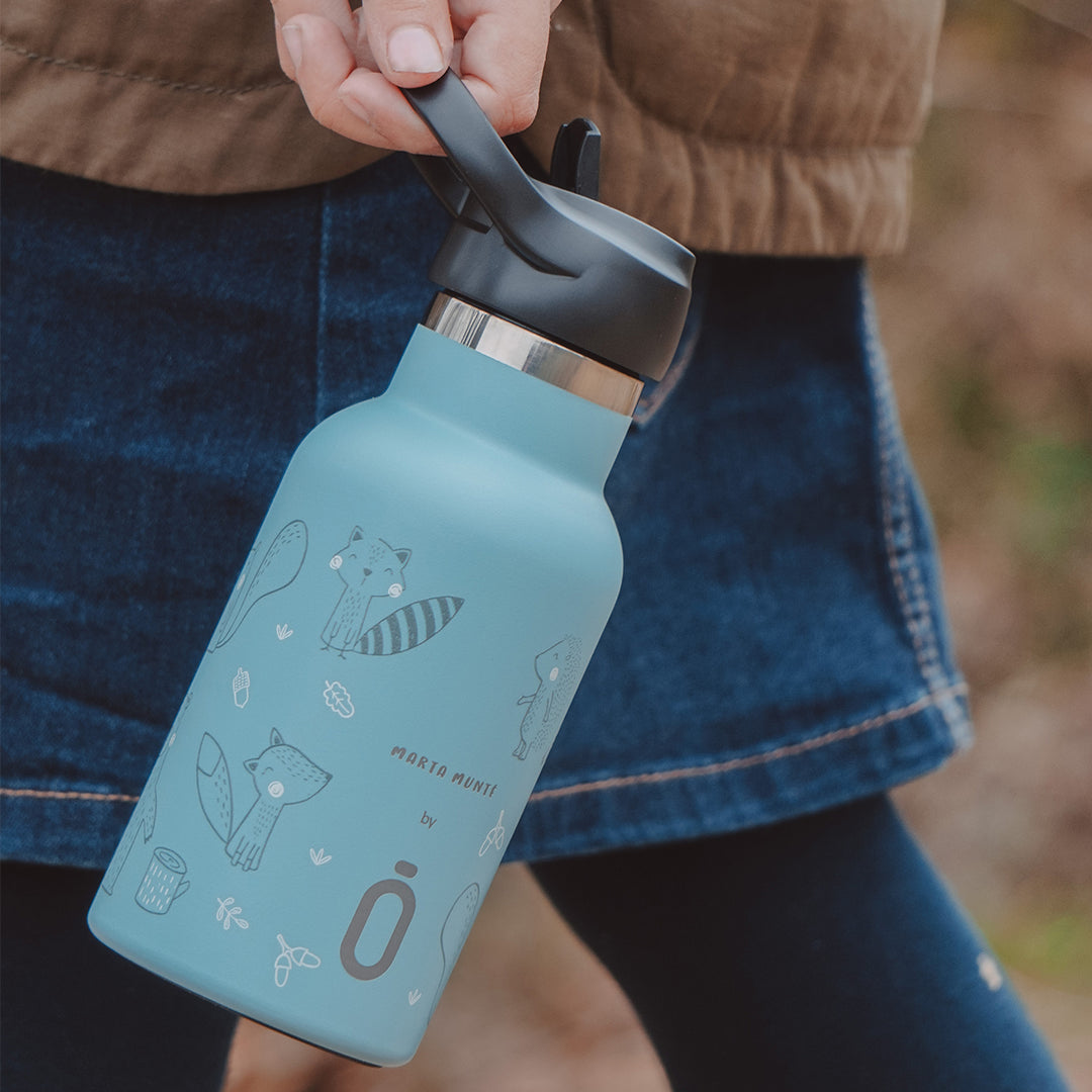 Runbott Marta Munté - Botella Térmica Infantil de 0.35L con Interior Cerámico. Forest Azul