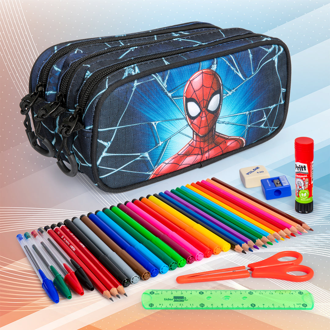 MARVEL Spiderman Maximum - Estuche Escolar Triple Portatodo Tres Cremalleras TRICK FAN