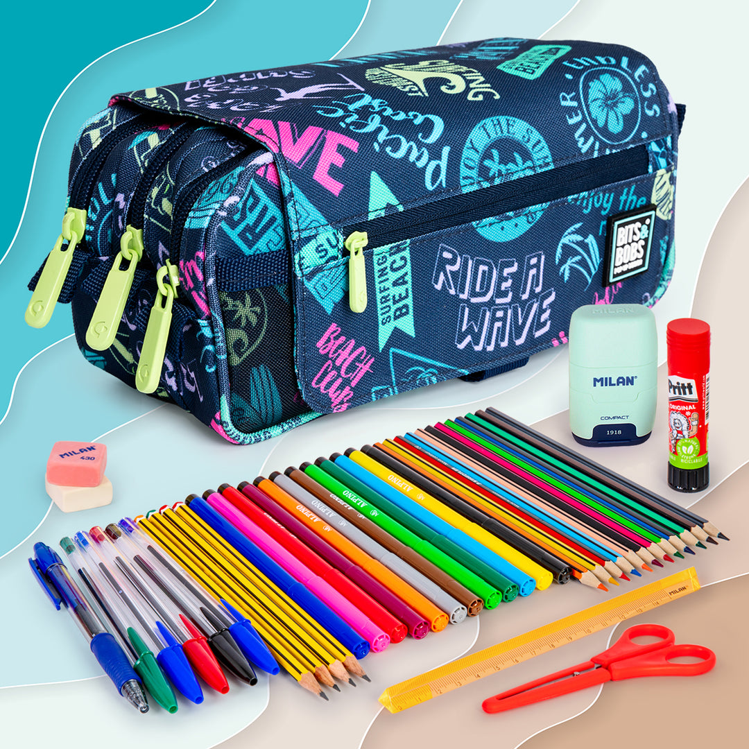 Grafoplás Design - Estuche Portatodo Triple con Solapa para Material Escolar. 