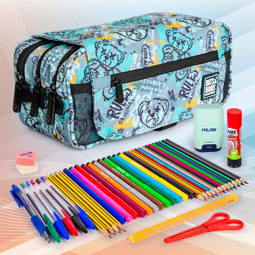 Grafoplás Design - Estuche Portatodo Triple con Solapa para Material Escolar. 
