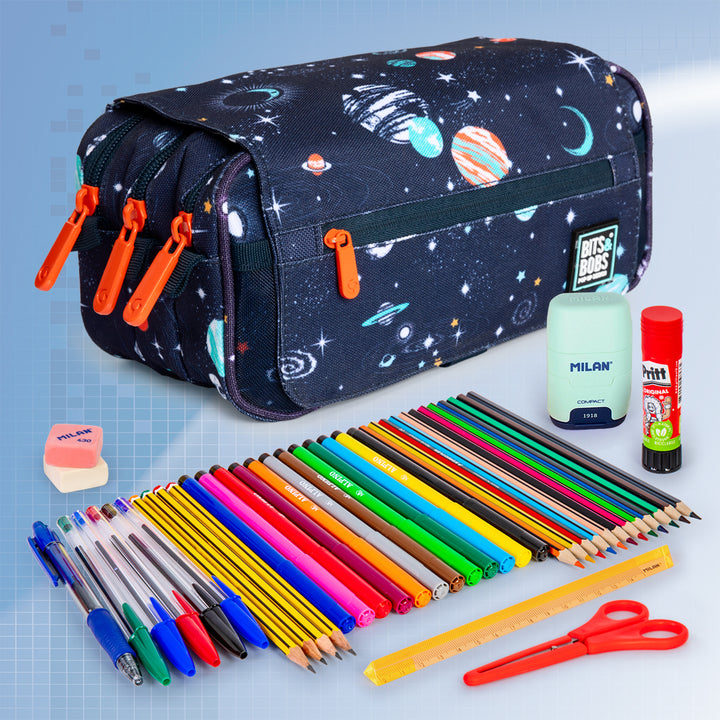 Grafoplás Design - Estuche Portatodo Triple con Solapa para Material Escolar. 