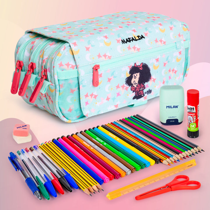 Grafoplás Design - Estuche Portatodo Triple con Solapa para Material Escolar. 