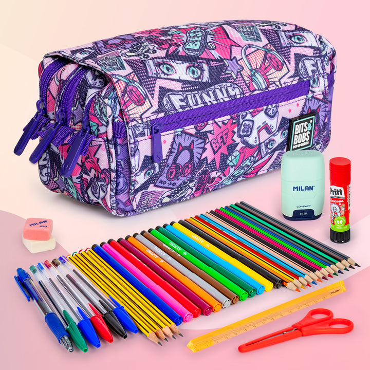 Grafoplás Design - Estuche Portatodo Triple con Solapa para Material Escolar. 