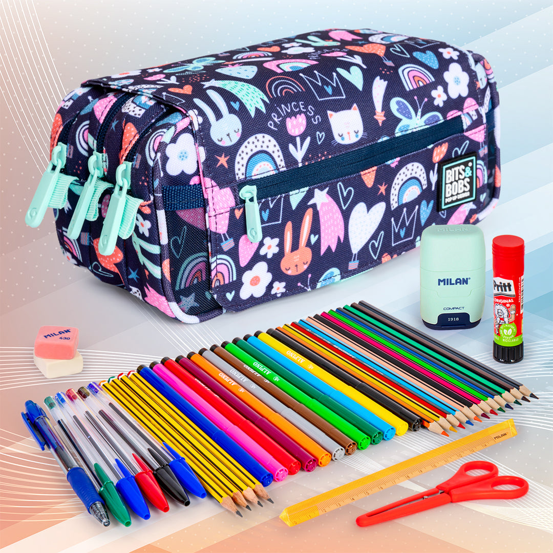 Grafoplás Design - Estuche Portatodo Triple con Solapa para Material Escolar. 