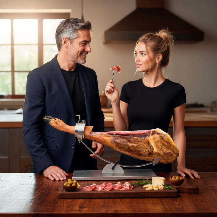 3 Claveles 01743 - Soporte Jamonero Basculante en Acero con Cabezal Giratorio y Cubre Jamón