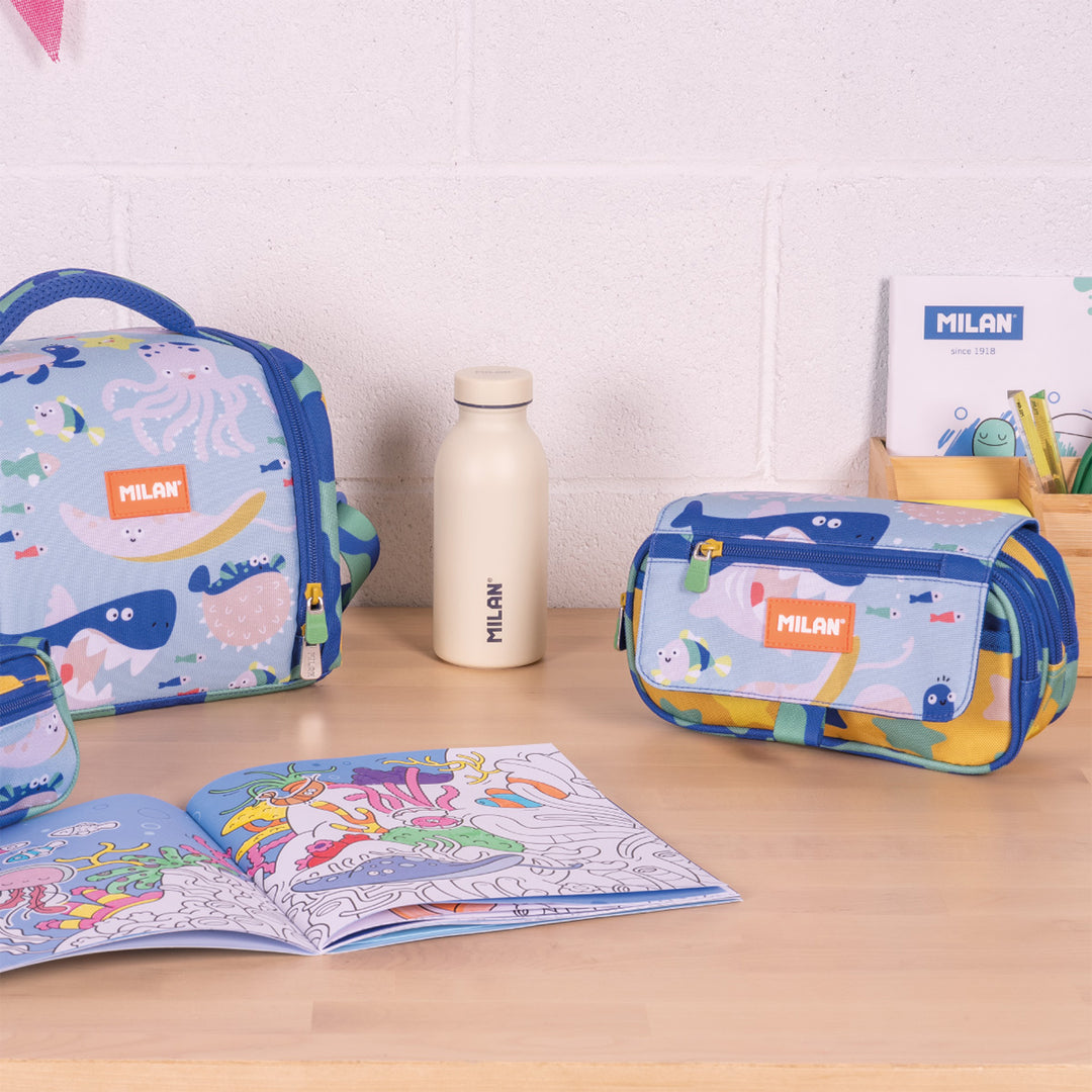 ColePack ECO Milan - Estuche Triple de 3 Cremalleras y Material Escolar Incluido. Blue Odyssey