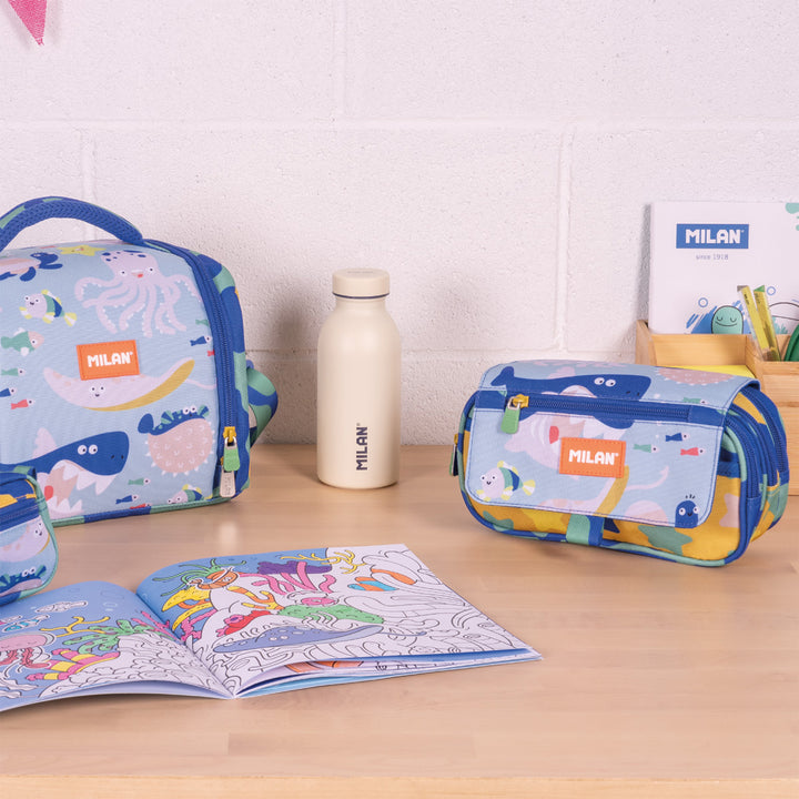 ColePack PRO Milan - Estuche Triple de 3 Cremalleras y Material Escolar Incluido. Blue Odyssey