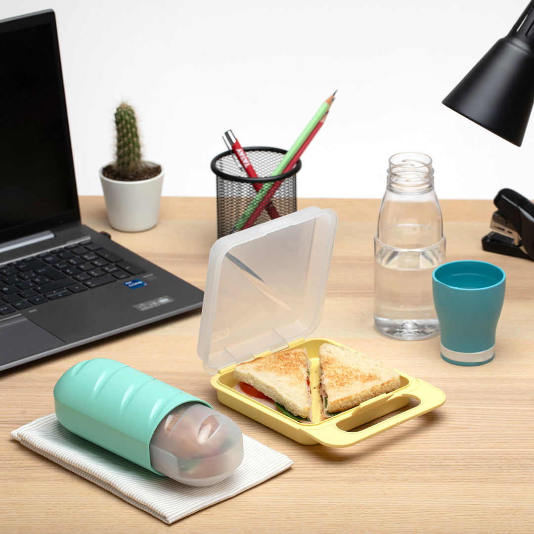 TATAY - Set de 2 Porta Bocadillos Infantiles Extensibles y Reutilizables. Azul y Menta