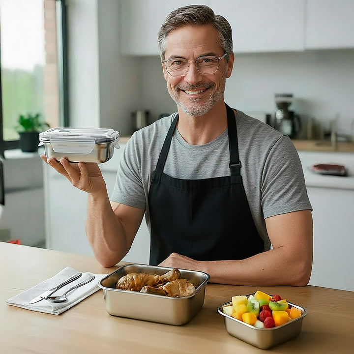 IBILI Keepklin - Lote de 3 Recipientes Cuadrados de 0.3L, 0.5L y 0.8L en Acero Apto Microondas
