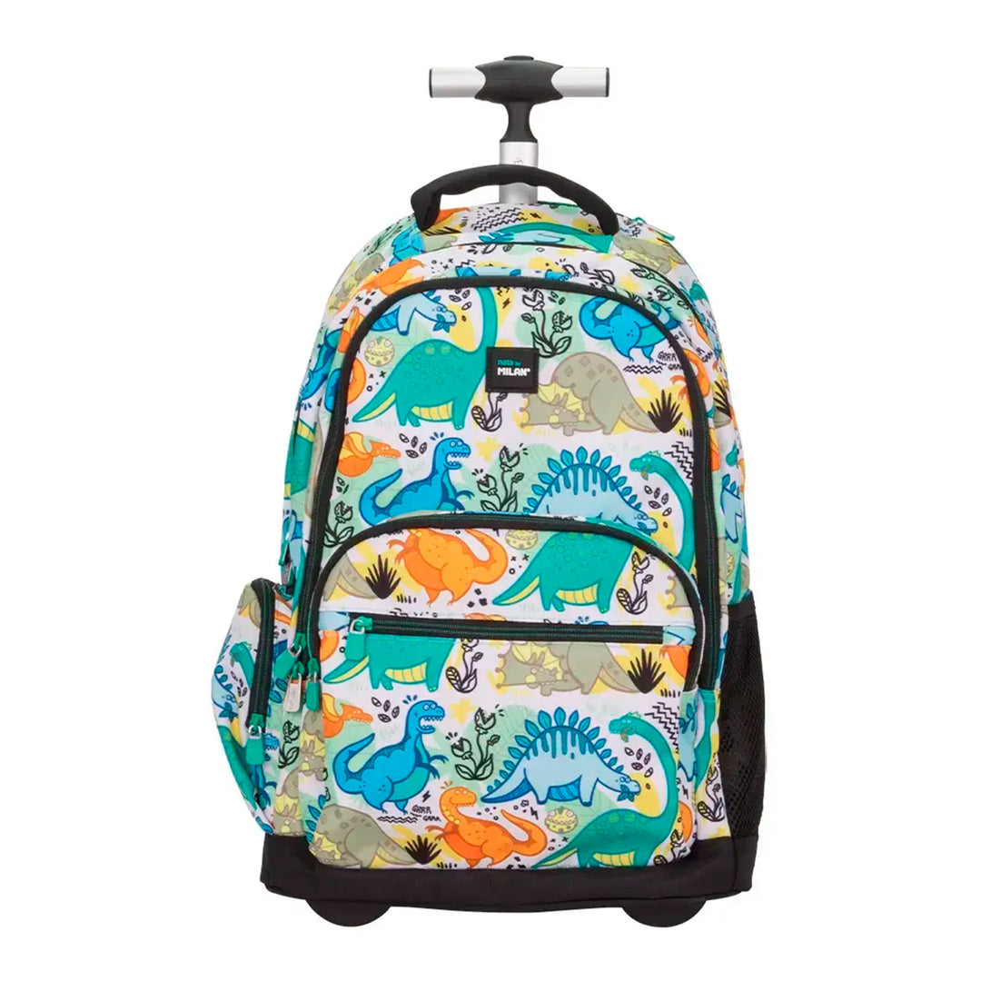 MILAN - Mochila Escolar con Ruedas y 6 Cremalleras, Acolchada y para Portatil. Serie Dinos