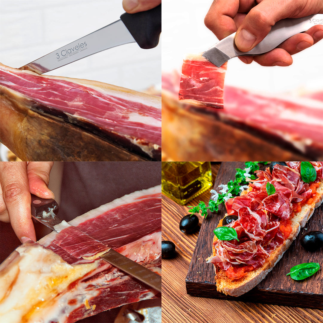 3 Claveles POM - Cuchillo Jamonero Alveolado Profesional Estrecho 29 cm Acero Inoxidable