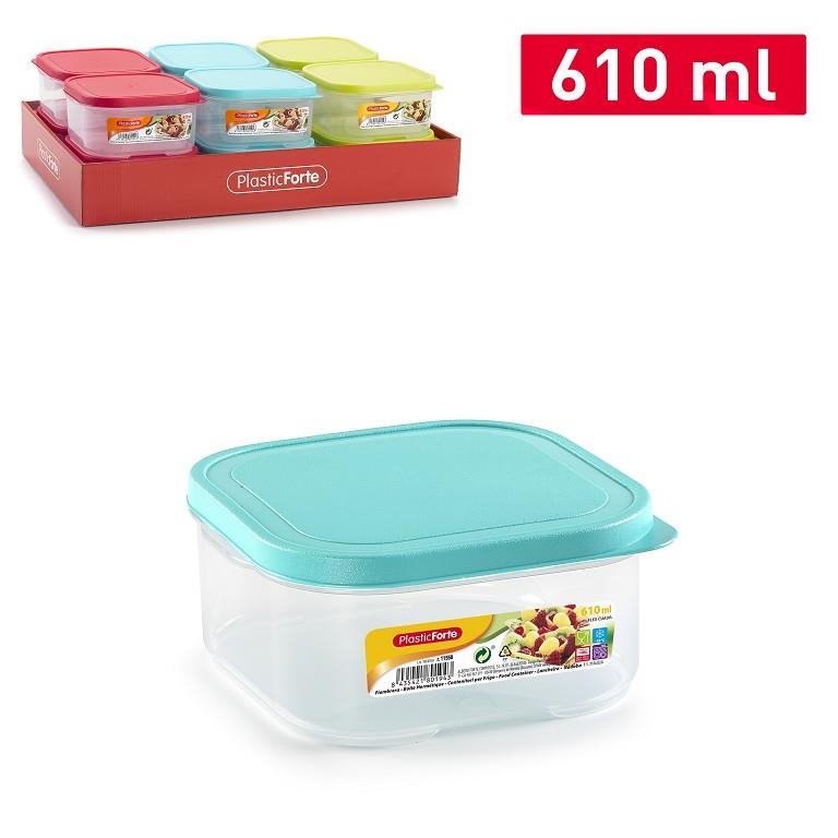 Plastic Forte Flex - Juego de 2 Recipientes Cuadrados de 0.6L para Alimentos. Lima