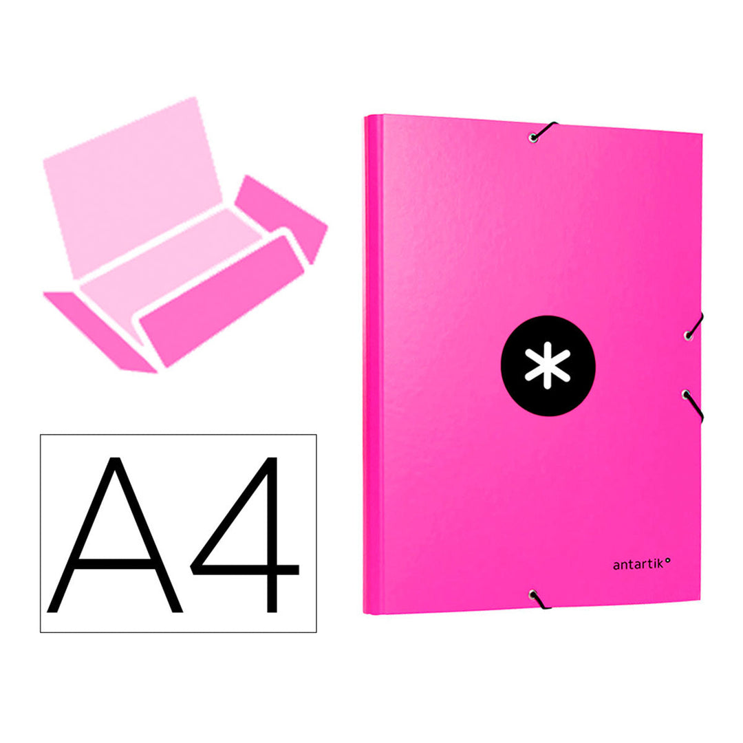 ANTARTIK - Carpeta Escolar A4 con 3 Solapas y Cierre de Goma. Fucsia