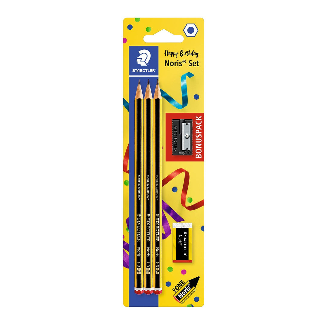 STAEDTLER 120 SBK3P1 - Set con 3 Lápices de Grafito 2HB, Goma de Borrar + Afilalápices