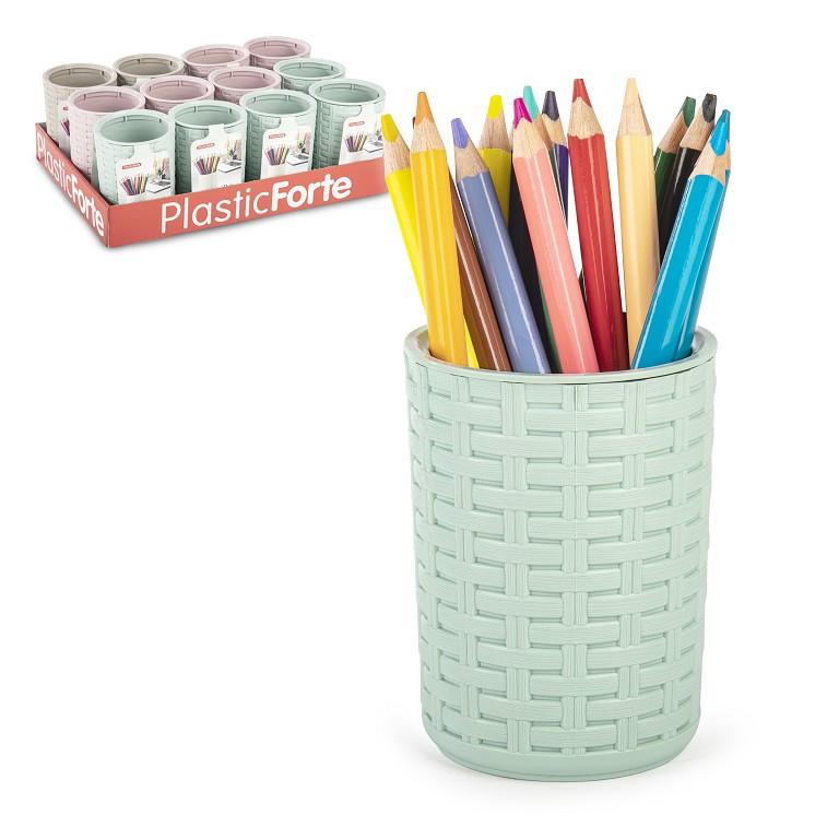 Plastic Forte Rattan - Set de 2 Portalápices Redondos para Escritorio. Rosa